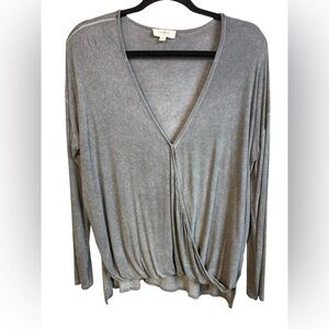 Umgee Gray Wrap Blouse with Long Sleeves